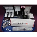 D & G, Swatch, Seksy, Swiss Line, and other modern wristwatches and fob style watches:- One Tray.