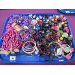 A Mixed Lot of Assorted Costume Jewellery, in hues of pink and purple :- One Tray