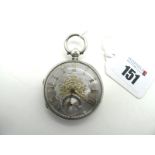 A Hallmarked Silver Openface Pocketwatch, the highly decorative unsigned dial with Roman numerals,