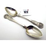 A Pair of Scottish Hallmarked Silver Teaspoons, Peter Aitken, Glasgow 1832, initialled. (2)