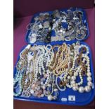 Assorted Modern Costume Jewellery, including imitation pearls, bangles, bead necklaces etc :- Two