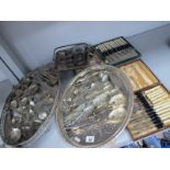 Plated Trays, assorted plated cutlery, cased sets, napkin rings, etc.