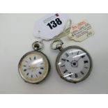 Two Openface Fob Watches, each with black Roman numerals, within foliate engraved case, one