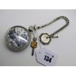 A Hallmarked Silver Cased Openface Pocketwatch, te black and white transfer printed dial depicting