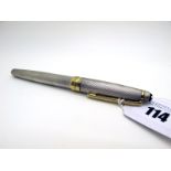 Mont Blanc; A Modern Meisterstuck Fountain Pen, allover engine turned decoration, stamped "925"