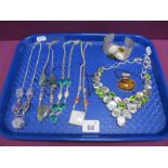 Modern Necklaces, including polished hardstone, geode, etc; cuff bangle :- One Tray