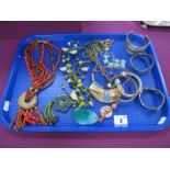 Polished Hardstone and Other Necklaces, bangles :- One Tray