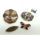 A Victorian Polished Hardstone Brooch, of flower head design, a Victorian Mizpah brooch, an ornate