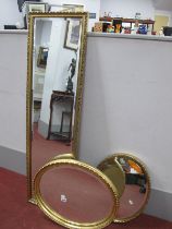 Rectangular Gilt Framed Wall Mirror, 124 x 35cm, two smaller oval examples (3).