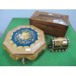 XIX Century Rosewood Box, Continental octagonal shaped ladies musical jewellery box plus one other