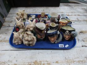 Doulton, Kelboro and other small character jugs, Beswick Jemima Puddleduck with silver back stamp,