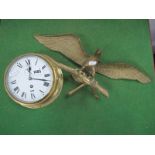 Sestrel Brass Ships Clock, white dial, Roman numerals, together with a brass Kestrel on a branch. (