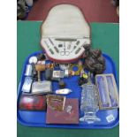 A Boxed Ladies Manicure Set, a circa 1930's glass scent bottle, boxed glass syringe, lighters,