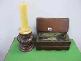 An Early XX Century Ecclesiastical Carved Mahogany Large Candle Holder (and one candle), brass frame