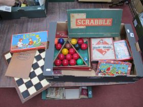 Vintage Toys and Board Games, to include Scrabble, Monopoly, Ludo and pool balls etc:- One Box.