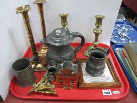 Pair of XVIII Century Copper Candlesticks, XIX Century brass money box in the form of a bank,