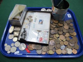 Coinage - GB coppers, half crowns, threepences, (mainly), unused stamps. 1973 bell, pewter,sheep