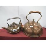 XIX Century Copper Kettle, together with one other copper kettle, with a folding handle, (2).
