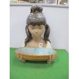 Lladro Pottery Figure 'Gardner Girl' of head-shoulders of a girl with pigtails, 40cm, M.K.G