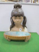 Lladro Pottery Figure 'Gardner Girl' of head-shoulders of a girl with pigtails, 40cm, M.K.G