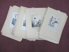 Large Collection of XIX Century French Black and White Unframed Prints, approximately 100 plus:- One