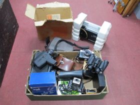 Minolta - 16 MG Camera and Accessories, in fitted case, Canon M70 Conomatic, Konica EE-Matic,