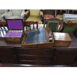 A Wooden and Brass Bound Writing Slope 40.5 x 24 x 16.5cm; two fitted jewellery boxes with mother of
