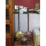 Two XIX Century Brass, Copper Warming Pans, with turned wooden handles, together with a XIX