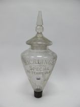 Edwardian Spirit Vessel, "Hickling's Special 10 Years Old" etched to conical body with metal