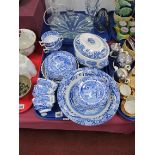 Spode Blue and White Ceramics, to include lidded tureen 26cm wide, flan dish, two deep bowls, cups