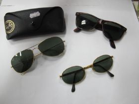 A Pair of Ray-Ban Aviator style sunglasses (cased); plus two further pairs, worn condition. (3) [