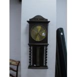Early XX Century Oak Aneroid Barometer, with brass dial and barley twist design to sides, 72cm
