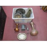 XIX Century Pewter Tankard, copper jugs, other metal ware:- One Box.