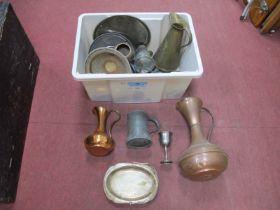 XIX Century Pewter Tankard, copper jugs, other metal ware:- One Box.