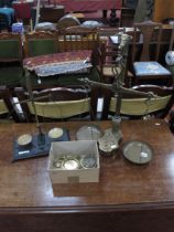 A Set of Early XX Century Brass Balance Scales, featuring a bull's head finial plus all fitted