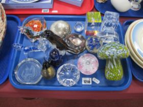 Mdina Paperweight, in the form of a mushroom, and other paperweights:- One Tray.