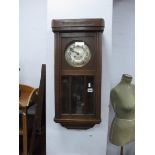 1930's Oak Cased Regulator Wall Clock, eight day movement, silvered dial.