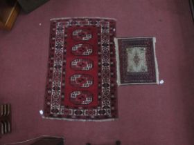 XX Century Persian Style Wool Prayer Mat, 63 x 50cm, together with a Persian style rug, with a red