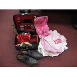 Miscellaneous Vintage Clothing, etc including a ladies fitted travel case, bridesmaid dress and hat,