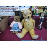 A Fully Jointed Gold Plush Teddy Bear, with hump back (well loved condition); plus another teddy