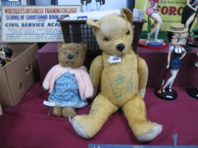 A Fully Jointed Gold Plush Teddy Bear, with hump back (well loved condition); plus another teddy