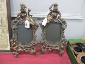 Pair of Beatrice Freestanding Photograph Frames, copper finished, each with crowned maiden, 34cm