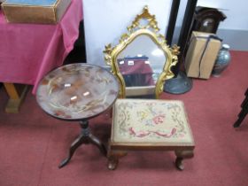 Gilt Wall Mirror, wine table, stool with a wool work top. (3).