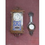 XIX Century Inlaid Walnut Cased Wall Clock, with black Roman numerals and umbered 13 24 to cream