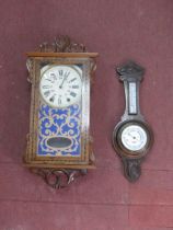 XIX Century Inlaid Walnut Cased Wall Clock, with black Roman numerals and umbered 13 24 to cream