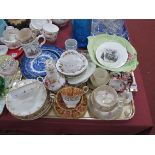 Three Spode Blue and White Plates, of varying size, one royal Worcester, two Bairnsfather plates,