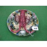 Continental Pottery Wall Plate, featuring raised lobster, 24.5cm diameter.