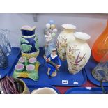 Majolica Style Egg Cruet, jug, pair of Crown Ducal vases, Lladro figure of a balloon girl, etc:- One