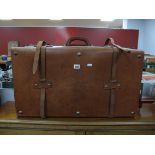 A Vintage Brown Leather Suitcase, with 'Vuen Chong' stamped to one buckle, with J.G.B, initialed