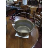 XIX Century Brass Jam Pan, with iron loop handle, 38cm diameter.